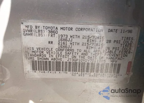 1997 Toyota Rav4 z USA, uszkodzony, nr VIN JT3GP10V2V7011225